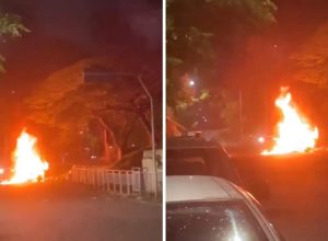 Vídeo mostra carro tomado pelas chamas próximo ao Hospital Mário Gatti, em Campinas